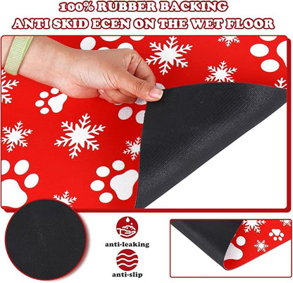 Christmas Pet Mat Red White Snowflake Dog Claw Mat Absorbent Dog Bowl Mats for Food and Water Xmas Winter Pet Supplies, 11.8 x 19.7 in