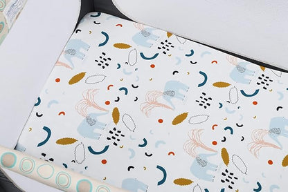 Onacosht Pack and Play Sheets 3 Pack for Baby Boy, Stretchy Jersey Knitted Portable Mini Crib Sheets Playard Mattress Cover, Woodland Animal Elephant Fox Lion Bear Giraffe Zebra Printing