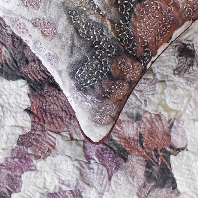 The HomeCentric King/Queen/Twin Purple Decorative Twin 53"x18" Bed Runner with One Pillow Cover, Floral, Roses, Bead Embroidery & Handmade Bed Scarf on Jacquard Fabric - Wood Rose