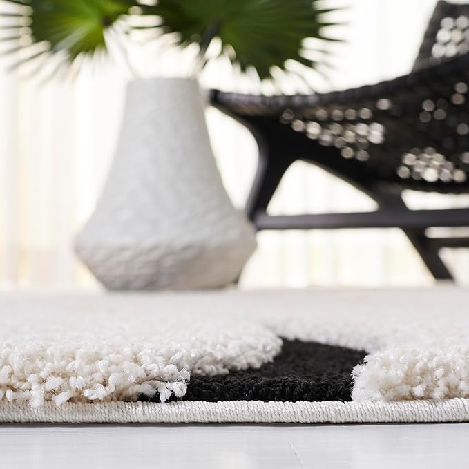 SAFAVIEH Florida Shag Collection Area Rug - 8'6" x 12', Ivory & Black, Non-Shedding & Easy Care, 1.2-inch Thick Ideal for High Traffic Areas in Living Room, Bedroom (SG471-1290)