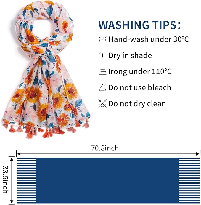 Scarf for Women Lightweight Soft Floral Leopard Printed Scarves Fall Winter Fashion Shawl Wrap with Fringe