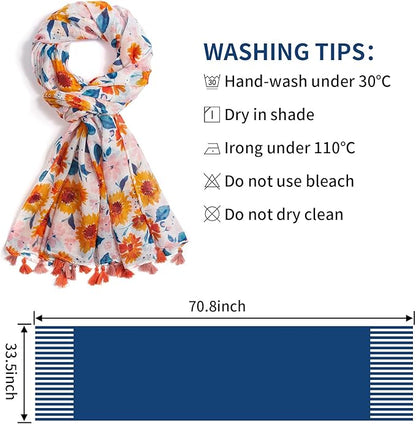 Scarf for Women Lightweight Soft Floral Leopard Printed Scarves Fall Winter Fashion Shawl Wrap with Fringe