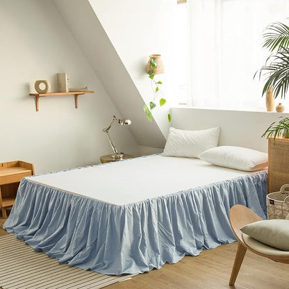 BISELINA French Linen Bed Skirt with Pleated Frills 14-Inch Tailored Drop Natural Flax Cotton Blend Dust Ruffle Soft Cozy Farmhouse Bedding (14" Twin, Dusty Blue)