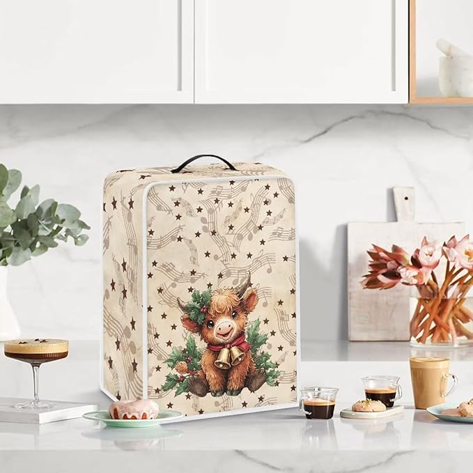 Christmas Coffee Maker Cover, Dustproof Washable Highland Cow Coffee Machine Protector with Handle