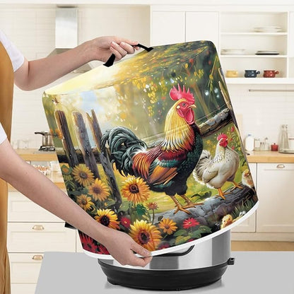 Small Appliance Covers for 6 Quart Air Fryer & Pressure Cooker Air Fryer Cover Dust Cover, Easy to Clean Kitchen Appliance Accessories with Pockets, Rooster Flower