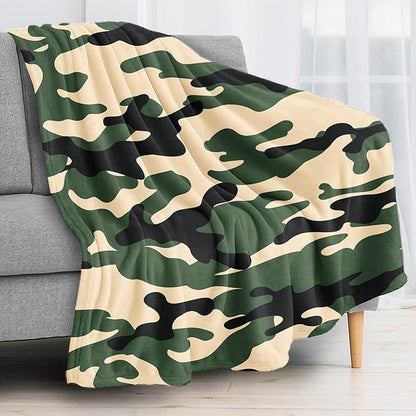 Green Camo Throw Blanket for Couch, Super Soft Fuzzy Throws Warm Comfortable Plush Fleece Blanket, Fashion Decorative Flannel Fleece Blanket for All Season(50 x 60 in, Green Camo)