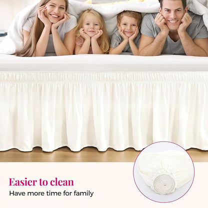 RIMELA Cream White Bed Skirt King Size 18 Inch Drop, Wrap Around Elastic Bedskirt, Dust Ruffle for Adjustable Bed Base Machine Washable Easy to Install Bed Skirts