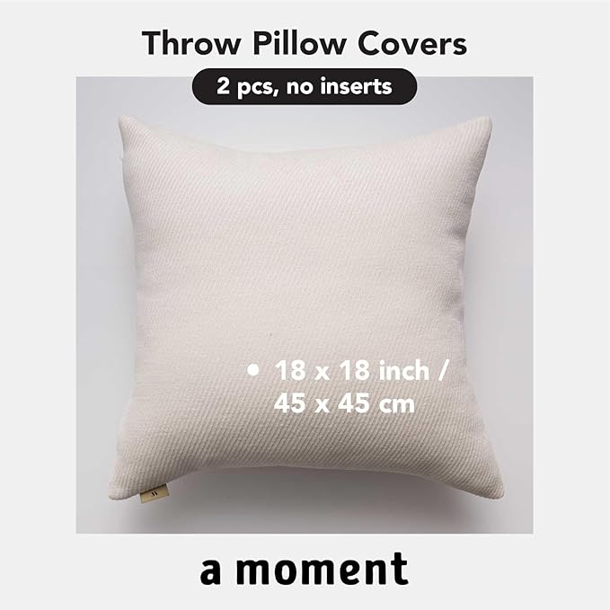 a moment Pack of 2 Decorative Chenille Throw Pillow Covers with Twill Cushion Covers for Sofa Living Room Couch Bed 18x18 Inch Raw White