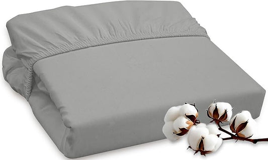 ROYALE LINENS 300 Thread Count 100% Long Staple Combed Cotton Fitted Sheet King - Super Soft Deep Pocket Bottom Sheet - Fitted Sheets Only - Elastic Sheets (King, Silver)