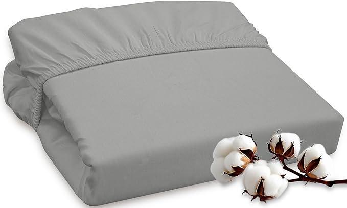 ROYALE LINENS 300 Thread Count 100% Long Staple Combed Cotton Fitted Sheet Twin XL - Super Soft Deep Pocket Bottom Sheet - Fitted Sheets Only - Elastic Sheets (Twin XL, Silver)