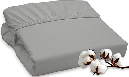 ROYALE LINENS 300 Thread Count 100% Long Staple Combed Cotton Fitted Sheet Queen - Super Soft Deep Pocket Bottom Sheet - Fitted Sheets Only - Elastic Sheets (Queen, Silver)