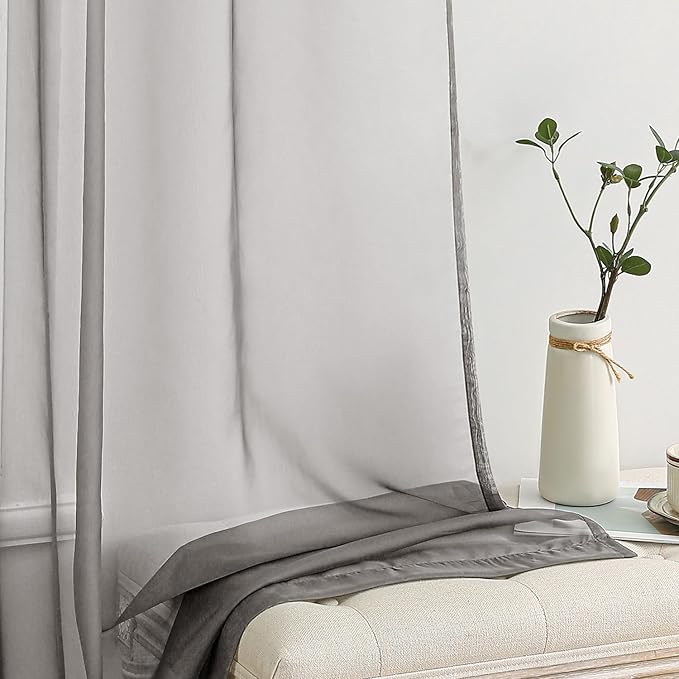 MIULEE 2 Panels Solid Color Sheer Window Curtains Elegant Window Voile Panels/Drapes/Treatment for Bedroom Living Room (54X90 Inches Grey)