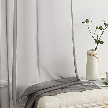 MIULEE 2 Panels Solid Color Sheer Window Curtains Elegant Window Voile Panels/Drapes/Treatment for Bedroom Living Room (54X90 Inches Grey)
