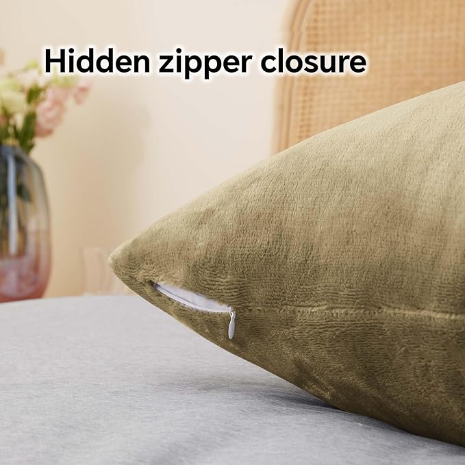 BEDELITE Flannel King Size Pillow Cases Set of 2, Super Soft Fleece Pillowcases with Zipper for Bedroom, Sofa, Couch,Luxury Cozy Fuzzy Velvet Pillow Shams for All Seasons(20x36 Inches,Camel)