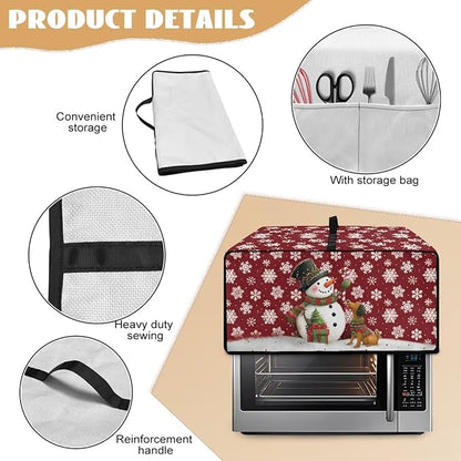 Toaster Oven Dust Cover with Storage Pockets, Protective Decorative Smart Oven Cover for for Kitchen Countertop, M, Snowman Dachshund Dog Snowflake Red Christmas Decor