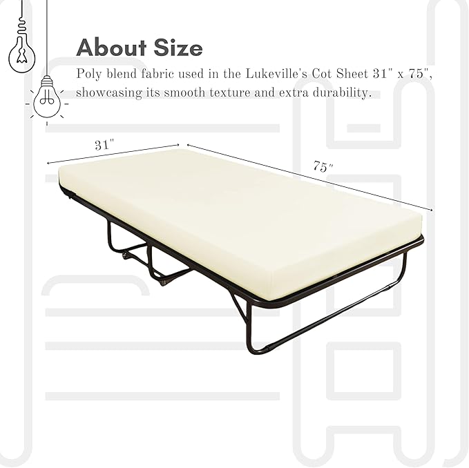 Lukeville's Cot Sheet 31" x 75", Daycare for Cot Size Mattress Sheets Pack of 2 Fitted Narrow Twin/Camp Bunk/Rvs Bunk/Trifold Mattress, Soft and PolyBlend Microfiber Cover for Toddler, Ivory