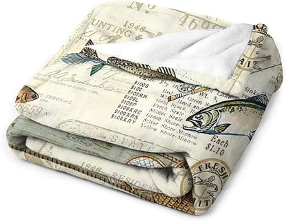 Fishing Blanket Fishing Gifts for Men Fish Throw Blanket Fishing Blanket for Kids Adults Soft Warm Cozy Fleece Blanket for Couch Sofa Bed 50"x60"