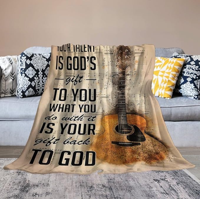 Guitar Music Throw Blanket for Girls, Women, Men, Kids, Adults - Soft Warm Cozy Fleece for Couch, Sofa, Bed 60"x80"