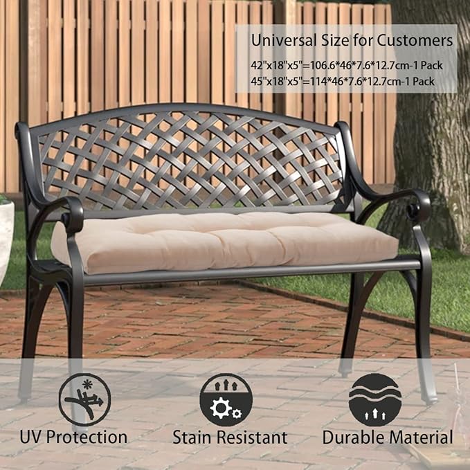 FUNHOME Outdoor Bench Cushion 48 x18 inch with Non-Slip Grips,Water Resistant Porch Swing Cushion,Bench Pillow Pads,Tufted Cushions for Patio Garden Furniture,48" Seat Cushions(Antique Beige)