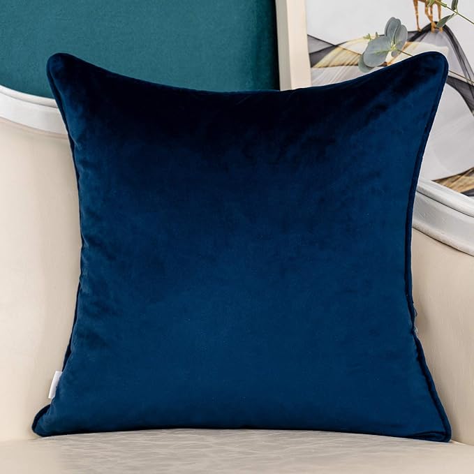 Yangest Navy Striped Patchwork Throw Pillow Cover Silver Leather Cushion Cover Zippered Pillowcase for Sofa Couch Bedroom Living Room Home Christmas Decoration,20x20 Inch