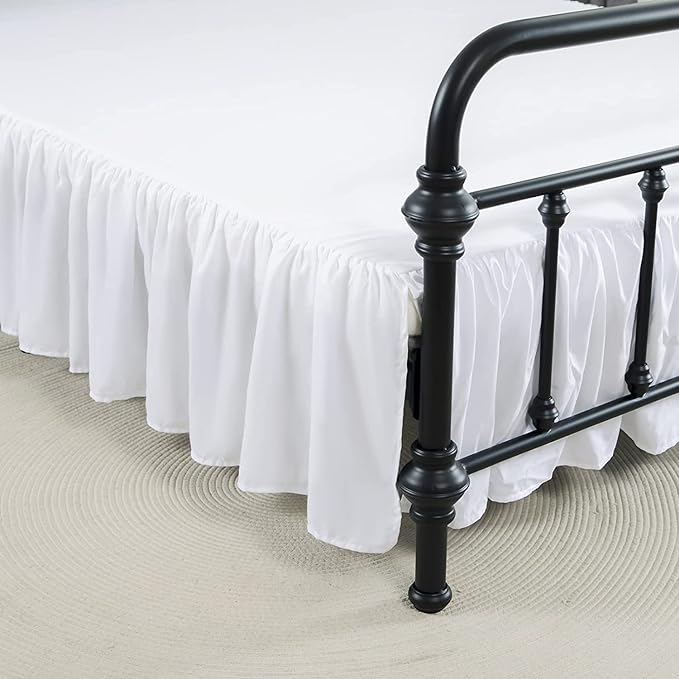 Bed Skirt Ruffled Bed Skirt with Split Corners, 18 Inch Drop Dust Ruffle Bed Skirts with Platform, White, King Size