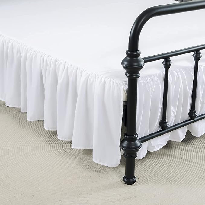 Bed Skirt Ruffled Bed Skirt with Split Corners, 18 Inch Drop Dust Ruffle Bed Skirts with Platform, White, Twin Size