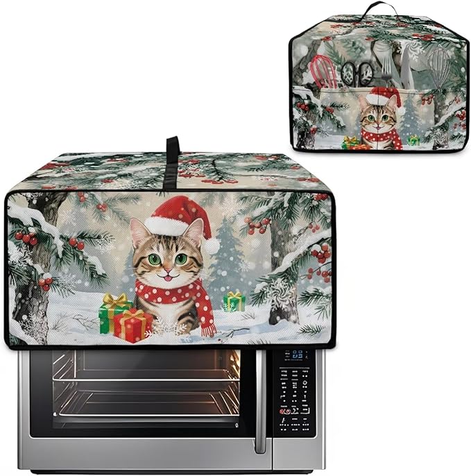 Air Fryer Toaster Oven Dust Cover Dust Protection Countertop Convection Oven Cover Stain-resistant Kitchen Appliance Protector for Christmas Winter, S, Cat Snowy Tree Print