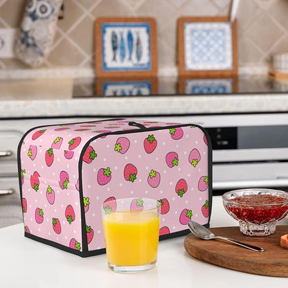 Pink Cute Strawberry 2 Slice Toaster Cover, Waterproof Toaster Dust Cover Bread Maker Protective For Small Kitchen Appliance Dining Room Home Table Decor Gifts