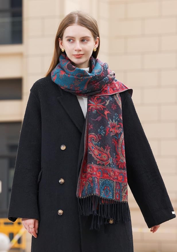 Wander Agio Warm Fashion Scarf Long Shawl Large Blanket Winter Wraps Scarves for Women Cashmere Jacquard Vintage Paisley