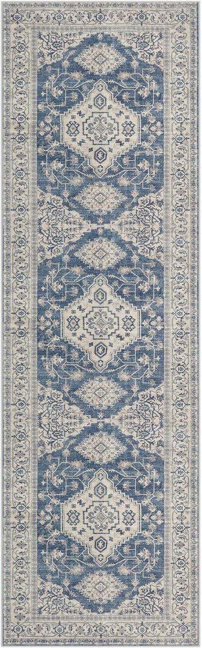 Lahome Oriental Hallway Runner Rug Non Slip, 2x8 Washable Runners for Hallways Kitchen, Vintage Non Skid Soft Long Carpet for Bedroom Bathroom Entryway, Blue