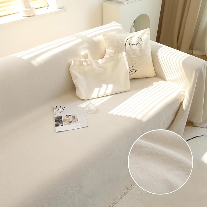 MEETSKY Couch Cover Sofa Cover Washable Love Seat Couch Covers Single Chenille Couch Cover Living Room Dogs Couch Protector Sofa Slipcovers for Pets,Kids, 71"x 102", Beige
