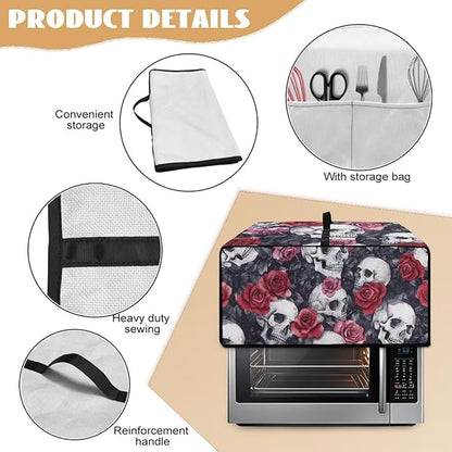 Skull Red Rose Print Microwave Oven Dust Cover Toaster Oven Cover with Top Handle Dust-Proof Kitchen Appliance Protector Dirt and Fingerprint Protection, S