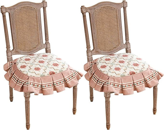 patdrea Pack of 2 Chair Cushions for Dining Chairs with Ruffled, Pink Floral Bird Seat Cushion with Ties,Non Slip Chair Pads Decor for Bar Stool Cushions, Indoor Kitchen Chairs, 17.7"x17.7"