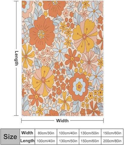 Retro 70s Floral Blanket, Hippie Summer Groovy Flower Power Flower Boho Print Throw Blanket for Couch Sofa Couch Chair 30"x40"