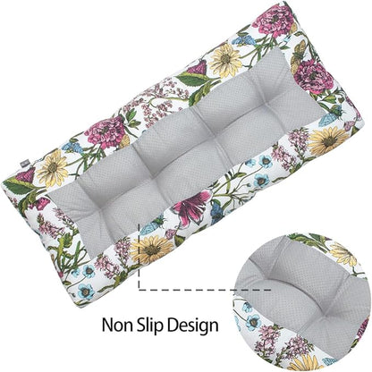 Outdoor Bench Cushion 45 x18 inch with Non-Slip Grips,Water Resistant Porch Swing Cushion,Bench Pillow Pads,Floral Tufted Cushions for Patio Garden Furniture,45" Seat Cushions(Butterfly Flower)