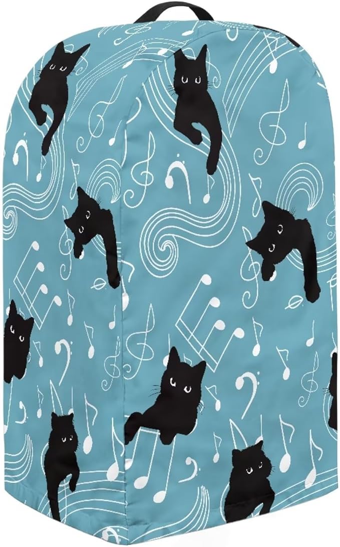 Blender Covers for Kitchen Food Processor Cover with Handle, Drawstring Dust Covers for Kitchen Appliances Stand Mixer or Coffee Maker Appliance Cover, Music Notes Black Cats