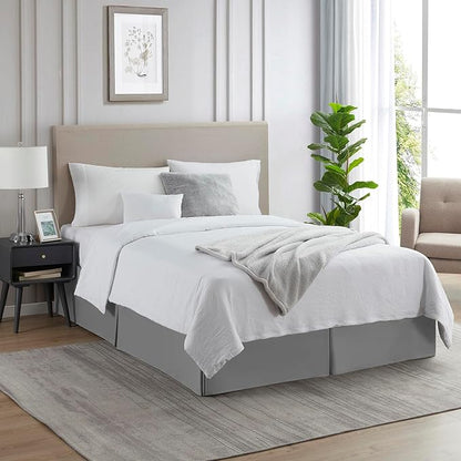 Nestl Grey Full XL Bed Skirt - Full XL Size Bed Skirt 14 Inch Drop - Brushed Microfiber Bed Skirts - Hotel Quality Pleated Bed Skirt - Shrinkage & Fade Resistant