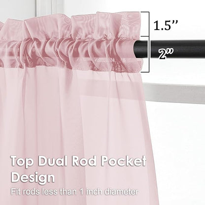 OVZME Blush Pink Sheer Curtains 72 Inches Long 2 Panels - Soft Light Filtering Window Sheer Panels for Living Room/Bedroom, Top Dual Rod Pocket, 1 Pair, Each 42Wx72L Inches