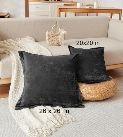 Luxurious Velvet Throw Pillow Covers 20x20 Set of 2 Decorative Pillow Covers Solid Square Cushion Case for Sofa Couch Bedroom Farmhouse, Black