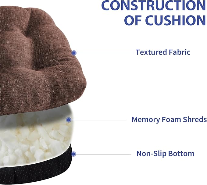 Chair Cushions for Dining Chairs Set of 4, Kitchen Chair Cushions, Chair Pads with Ties and Non Slip Backing, Tufted Memory Foam Seat Cushion 4 Pack, 18" x 18" x 4", Brown