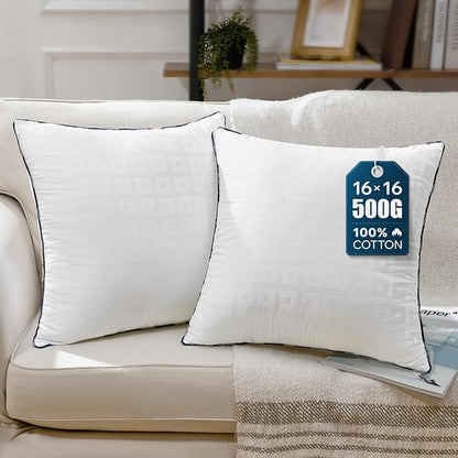 Phantoscope 16x16 Pillow Inserts, Decorative Throw Pillow Inserts with 100% Cotton Jacquard Cover, Virgin Fiber Pillow Sham Stuffer, Square Couch Cushion Pillows, Pack of 2, 16x16 Inch