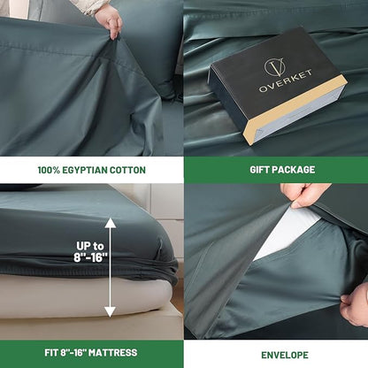 100% Egyptian Cotton Sheets King Size 4PCS 1000 Thread Count Sateen Weave Soft Breathable 16-Inch Deep Pocket （King,Lake Blue）