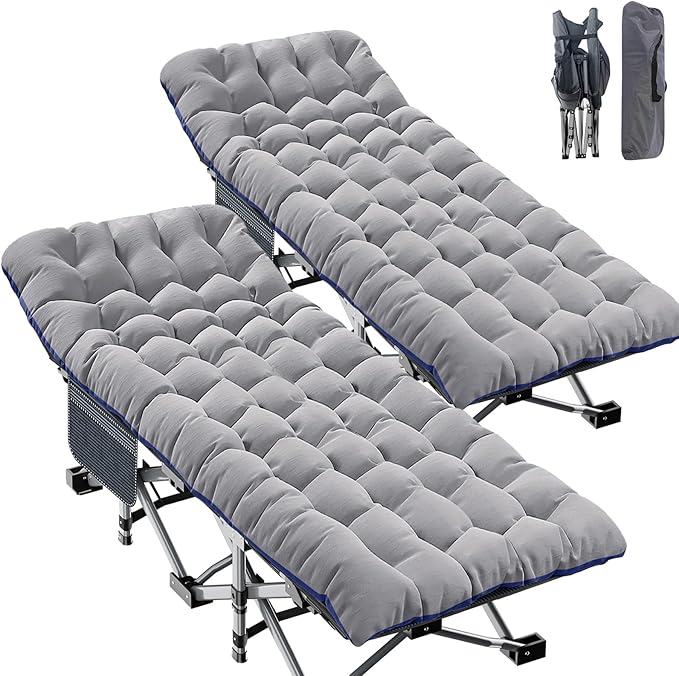 ABORON 2PK XXL Camping Cot for Adults 900LBS - 78"×32" Oversized Folding Bed with Mattress Pad, Heavy Duty 1200D Oxford Outdoor Cot with Carry Bag