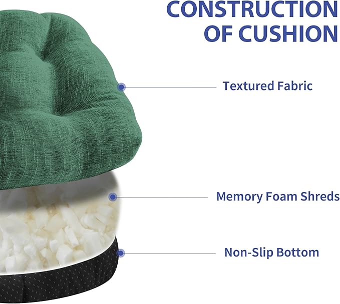 Chair Cushions for Dining Chairs Set of 2, Kitchen Chair Cushions, Chair Pads with Ties Non Slip Backing, Christmas Room Decor, Tufted Memory Foam Seat Cushion 2 Pack, 15.5x15.5x4, Dark Green