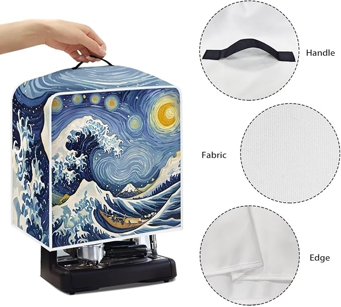 Starry Night Great Wave Print Coffee Maker Covers With Top Handle Folding Coffee Machine Dust Covers For Blender Mixer Juice Machine Keep Office Home Kitchen Clean