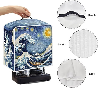 Starry Night Great Wave Print Coffee Maker Covers With Top Handle Folding Coffee Machine Dust Covers For Blender Mixer Juice Machine Keep Office Home Kitchen Clean