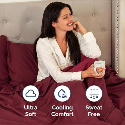 Extra Deep Pocket Twin Sheets - 3 Piece Breathable & Cooling Bed Sheets - Hotel Luxury Bed Sheet Set - Soft, Wrinkle Free & Comfy - Easily Fits Extra Deep Mattresses - Deep Pocket Burgundy Sheets Set