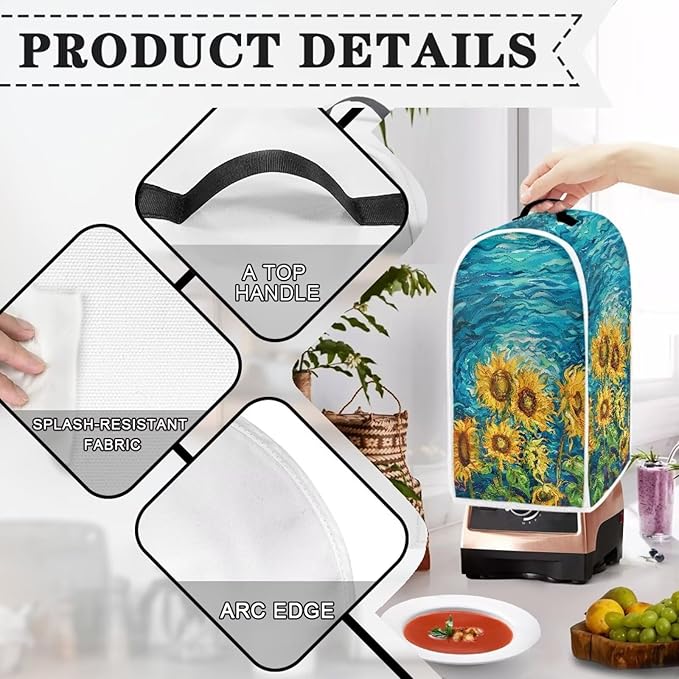 Sunflower Pattern Blender Dust Cover for Stand Mixer or Coffee Maker Appliance, Anti Fingerprint Polyester Dust Proof Stain Resistant Blender Cover for Home Kitchen