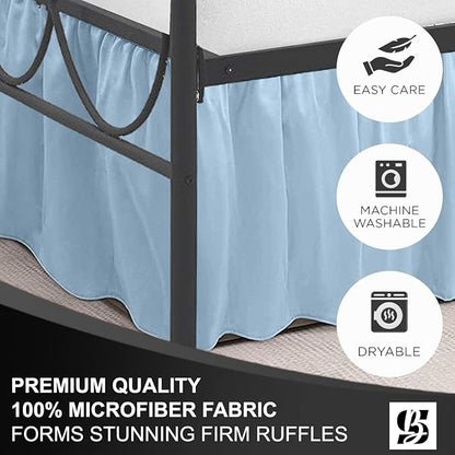SKY BEDDINGS - Queen Size Ruffled Bed Skirt with Split Corners - 16 Inch Drop Dust Ruffle Bed Skirt with Platform Three Sided Coverage - 100% Microfiber, Light Blue