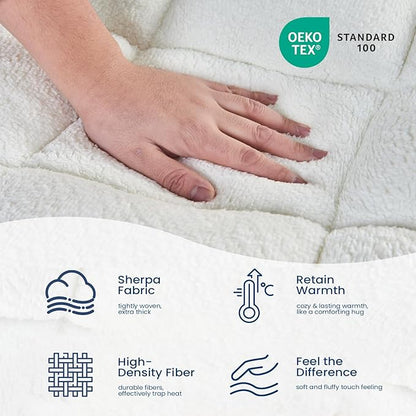Mattress Topper King for Back Pain Thick Mattress Pad Cover Protector Sherpa Plush Pillow Top Down Alternative Fill Mattress Cover with 8-22 Inch Deep Pocket